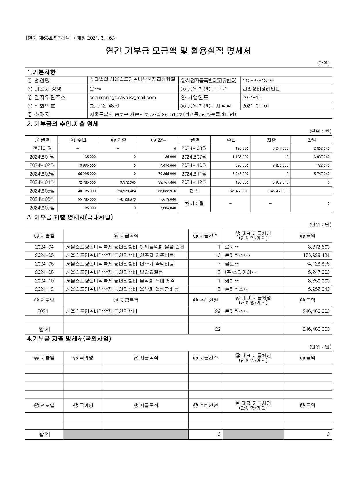 서울스프링_2024년 연간기부금 모금액및 활용실적명세서_페이지_1